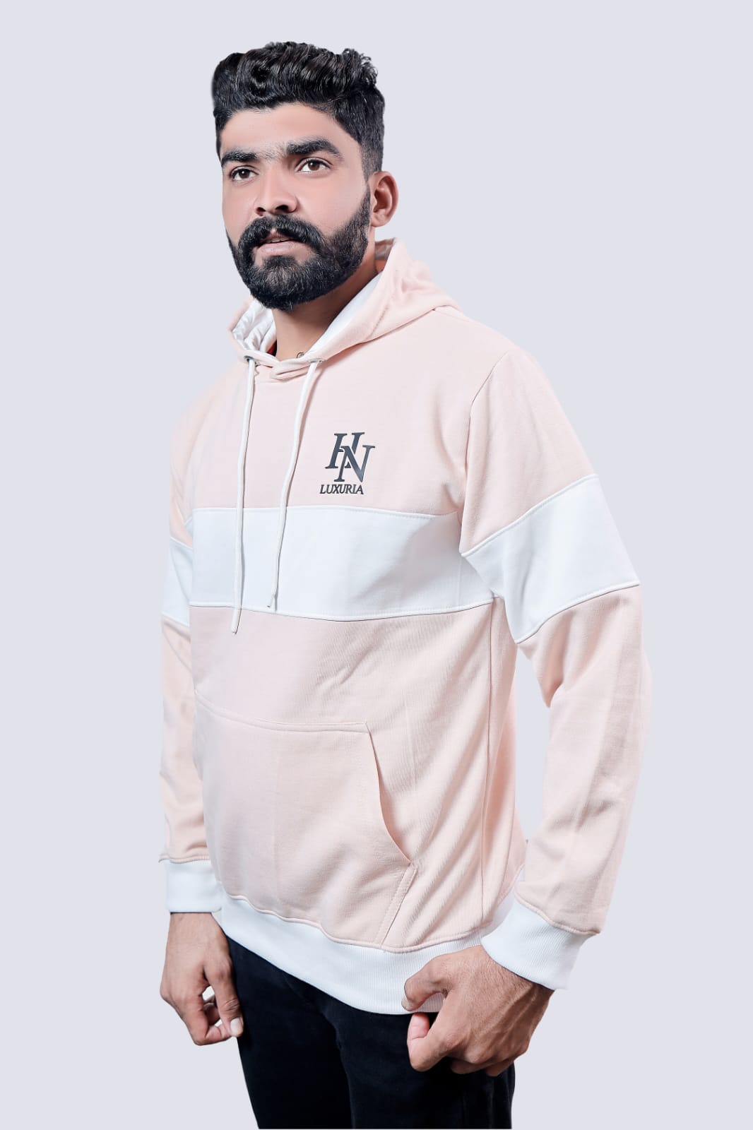 HN-LUXURIA Appricote & White Fleece 300 Plus GSM Hoodie