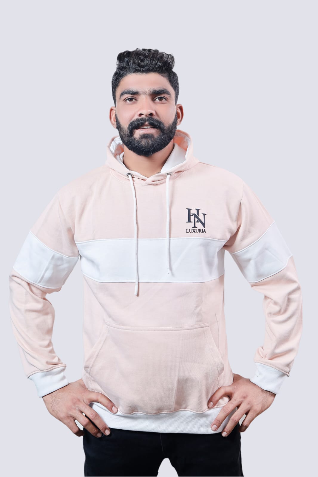 HN-LUXURIA Appricote & White Fleece 300 Plus GSM Hoodie